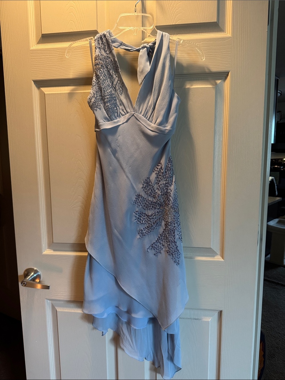 BCBG Light Blue Embellished Silk Halter Dress size 2